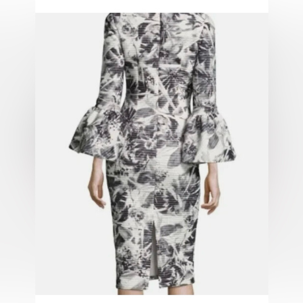 Theia Bell Sleeve Scuba Palm Print Cocktail Midi Dress Size 2